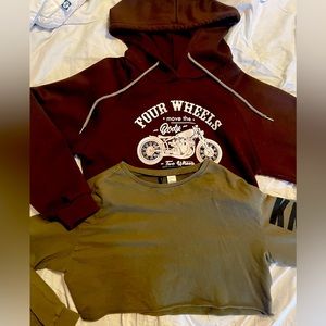 2 pc Crop tops Long sleeve-hoody-H&M-Shein Sz small-brown-olive